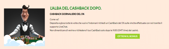 bonus giornaliero di allcashback casino
