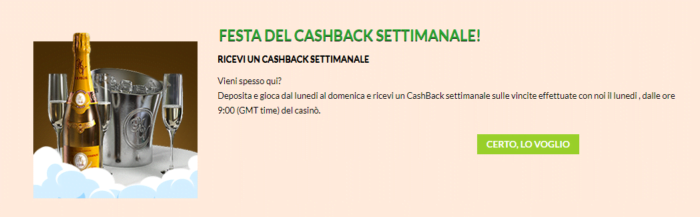 bonus settimanale di all cashback casino